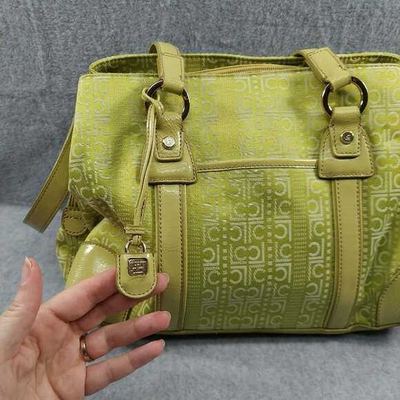 Liz Claiborne Green Logo Patterned Tote Bag With Double Handles - Picture 7 of 13